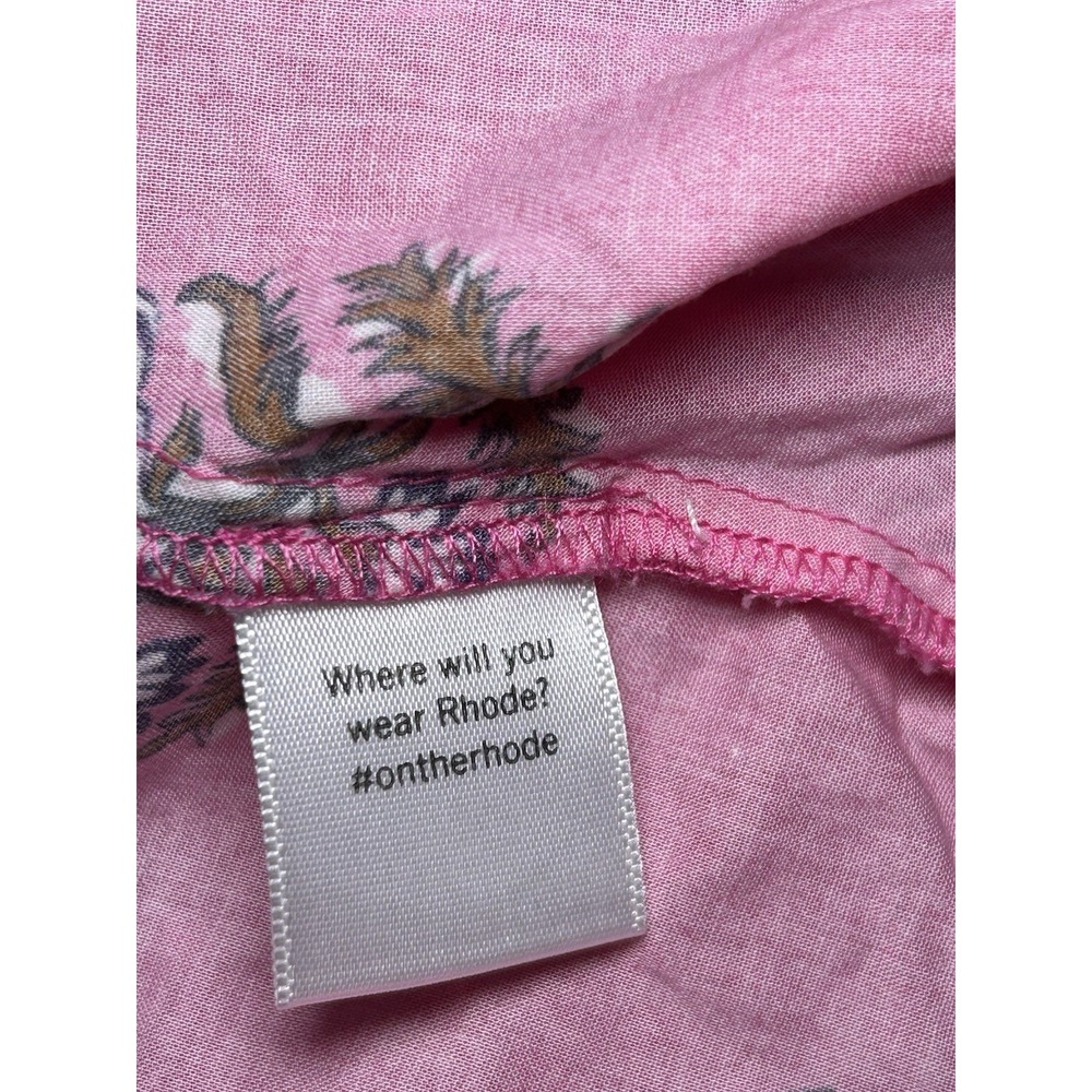 RHODE Ella Dress Pink Floral Block Print Braided Belt Mini Long Sleeve Cotton L - Picture 11 of 11